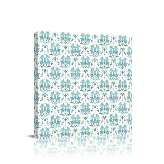 Canvas Print Wall Art Ethnic Style Retro Medieval Green Flower Framed Canvas Art Wall Decor Pictures Painting Morden Artwork for Living Room Bedroom, Ready to Hang, 24"x24"