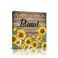 thumbnail image 1 of Canvas Print Wall Art Farmhouse Sunflower Blessed Country Vintage Brown Wood Grain Framed Canvas Art Wall Decor Pictures Painting Morden Artwork for Living Room Bedroom, Ready to Hang, 16"x16", 1 of 4