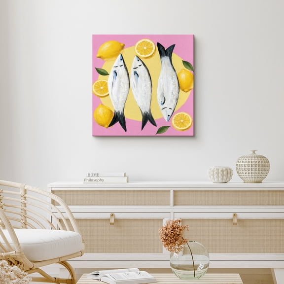 Canvas Print Wall Art Fresh Mackerel with Lemons Print Citrus Culinary Still Life Artwork For Living Room Decor - 12"x12"