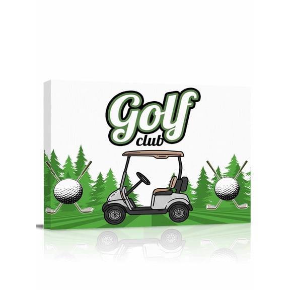 Canvas Print Wall Art Golf Club Pattern Golf Course Grenn Lawn Tree Background Framed Canvas Art Wall Decor Pictures Painting Morden Artwork for Living Room Bedroom, Ready to Hang - 12"x16"