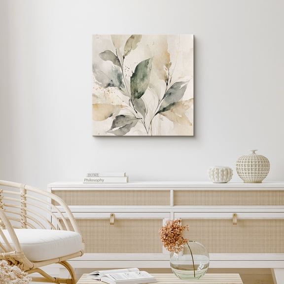 Canvas Print Wall Art Green Leaf Study Print Minimalist Botanical Artwork For Living Room Decor - 12"x12"