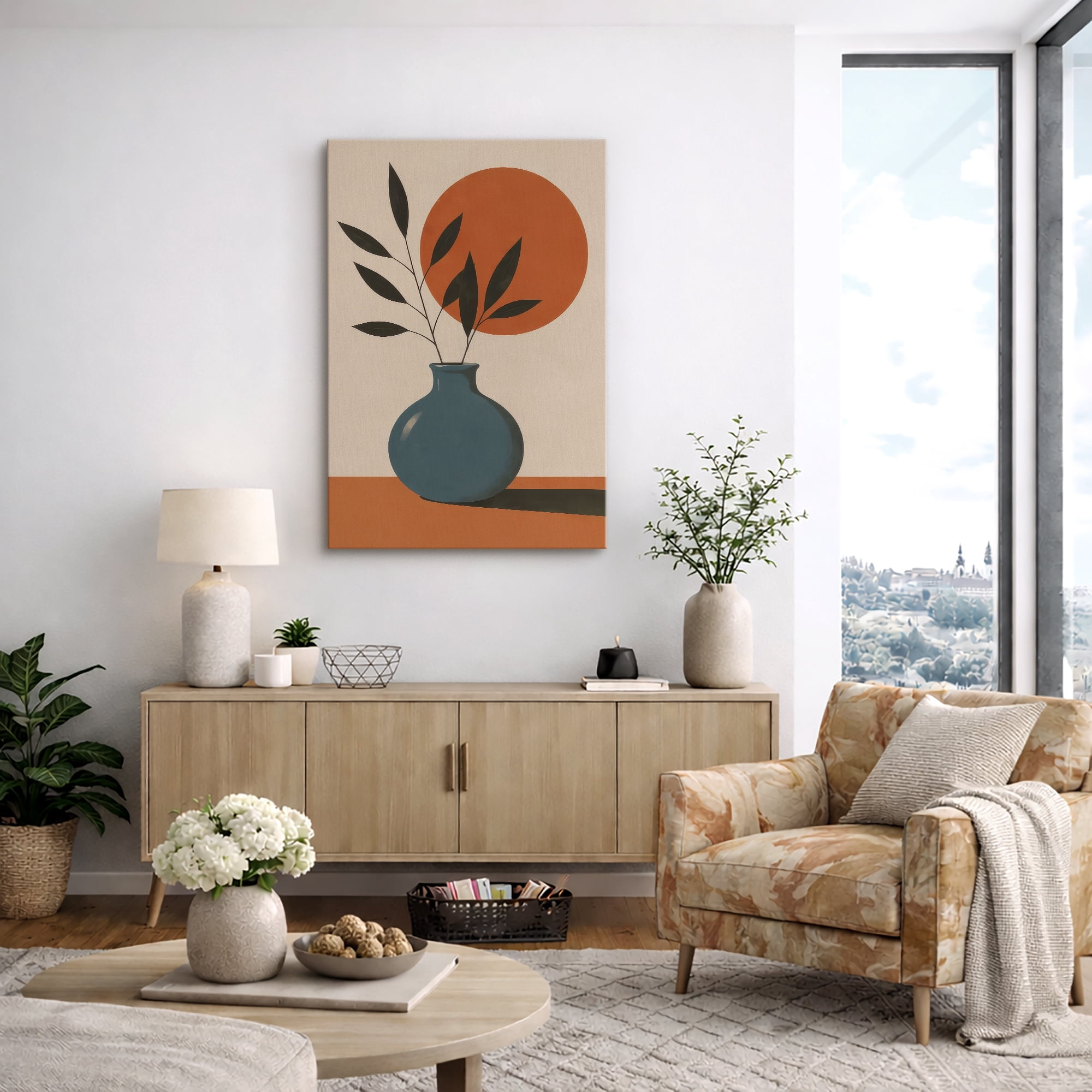 Picture Idea: Canvas Print Wall Art Green Leaves In Blue Vase With