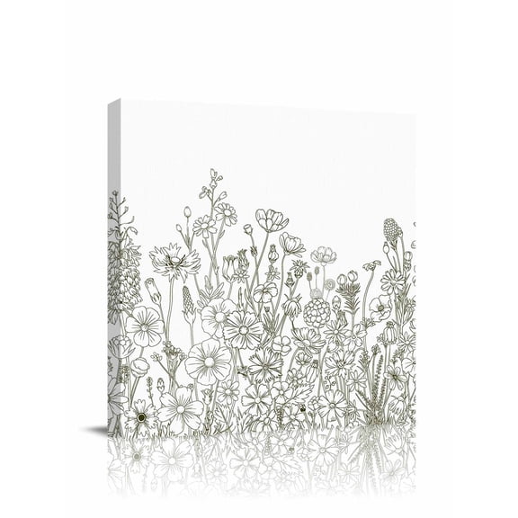Canvas Print Wall Art Herb Flower Farmhouse Garden Vintage Lines Framed Canvas Art Wall Decor Pictures Painting Morden Artwork for Living Room Bedroom, Ready to Hang, 8"x8"