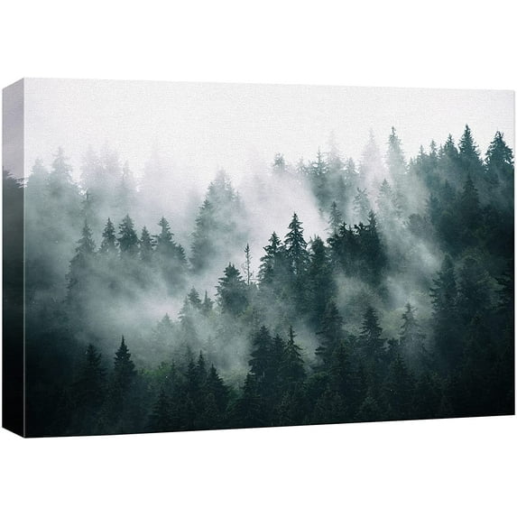 Canvas Print Wall Art Misty and Fog Over Dark Mountain Forest Wilderness Nature Photography Modern Art Rustic Landscape Colorful for Living Room, Bedroom, Office 12"x18"