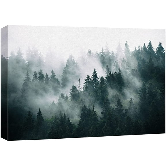 Canvas Print Wall Art Misty and Fog Over Dark Mountain Forest Wilderness Nature Photography Modern Art Rustic Landscape Colorful for Living Room, Bedroom, Office 12"x18"