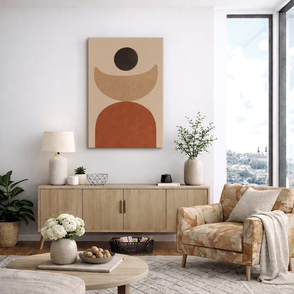 Canvas Print Wall Art Neutral Geometric Half Circle Shapes Print Minimalist Abstract Artwork For Living Room Decor - 32"x48"