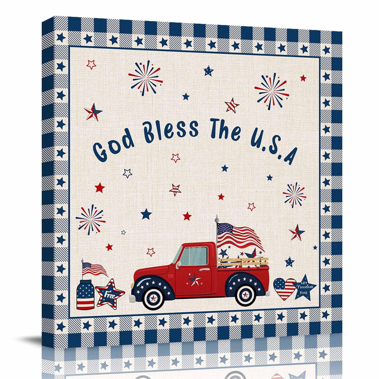 Canvas Print Wall Art Oil Paintings 4th of July Red Truck USA Patriotic ...