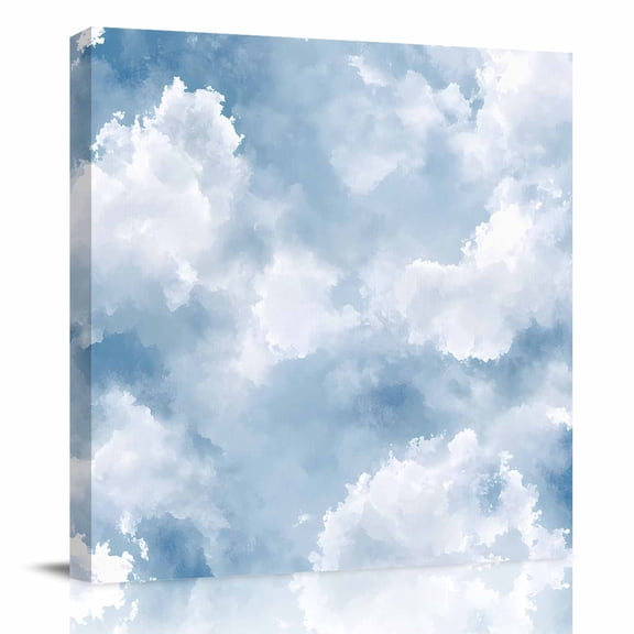 Canvas Print Wall Art Oil Paintings Abstract Blue Sky White Cloud Picture Prints Artwork for Living Room Kitchen Bathroom Bedroom,Stretched and Framed Ready to Hang,Watercolor Gradient Graffiti Art