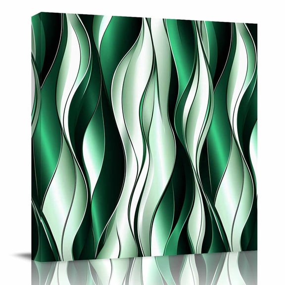 Canvas Print Wall Art Oil Paintings Abstract Green White Wavy Line Picture Prints Artwork for Living Room Kitchen Bathroom Bedroom