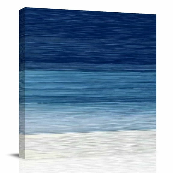 Canvas Print Wall Art Oil Paintings Abstract Navy Blue Ombre Stripe Art Picture Prints Artwork for Living Room Kitchen Bathroom Bedroom,Stretched and Framed Ready to Hang,Modern Color Line Texture