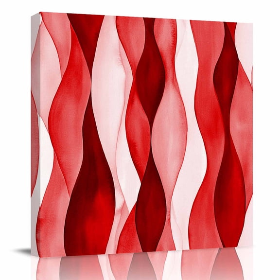 Canvas Print Wall Art Oil Paintings Abstract Red Wave Stripe Texture Picture Prints Artwork for Living Room Kitchen Bathroom Bedroom,Stretched and Framed Ready to Hang,Minimalist Art Water Ripple
