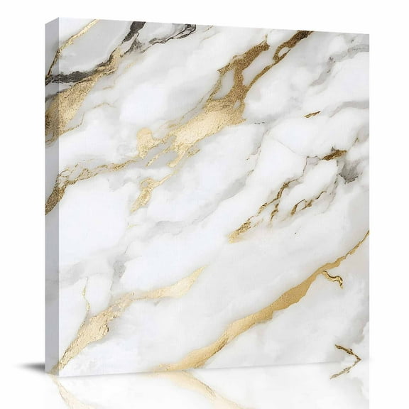 Canvas Print Wall Art Oil Paintings Abstract White Gold Marble Stone Picture Prints Artwork for Living Room Kitchen Bathroom Bedroom,Stretched and Framed Ready to Hang,Modern Inpressionist Art