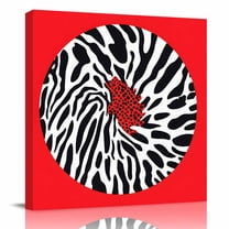 Canvas Print Wall Art Oil Paintings Abstract Zebra Black White Stripe Picture Prints Artwork for Living Room Kitchen Bathroom Bedroom,Stretched and Framed Ready to Hang,Animal Print Red Color Block