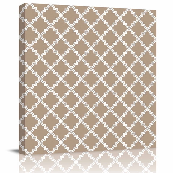 Canvas Print Wall Art Oil Paintings Beige Morrocan Plaid Geometric Art Check Picture Prints Artwork for Living Room Kitchen Bathroom Bedroom