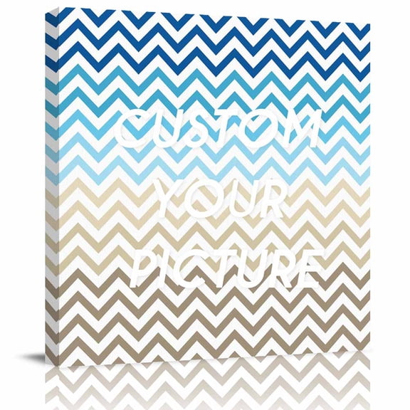 Canvas Print Wall Art Oil Paintings Blue Gradient Ripple Zigzag Chevron Picture Prints Artwork for Living Room Kitchen Bathroom Bedroom