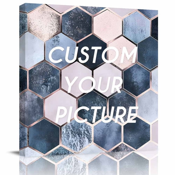 Canvas Print Wall Art Oil Paintings Blue Lattice Hexagon Color Block Picture Prints Artwork for Living Room Kitchen Bathroom Bedroom
