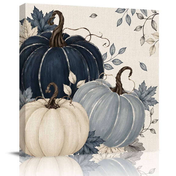 Canvas Print Wall Art Oil Paintings Blue Pumpkin Fall Thanksgiving Harvest Picture Prints Artwork for Living Room Kitchen Bathroom Bedroom
