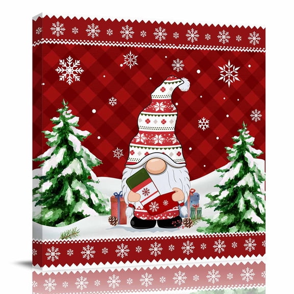 Canvas Print Wall Art Oil Paintings Cartoon Christmas Tree Gnome Picture Prints Artwork for Living Room Kitchen Bathroom Bedroom