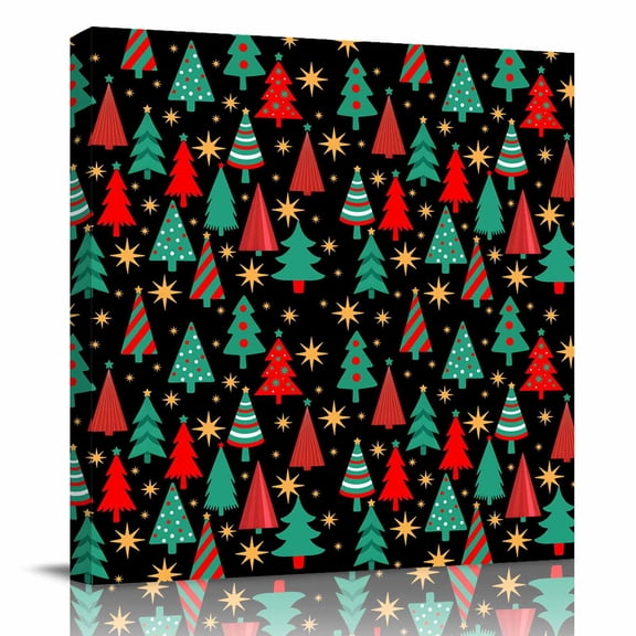 Canvas Print Wall Art Oil Paintings Cartoon Red Green Christmas Trees Picture Prints Artwork for Living Room Kitchen Bathroom Bedroom