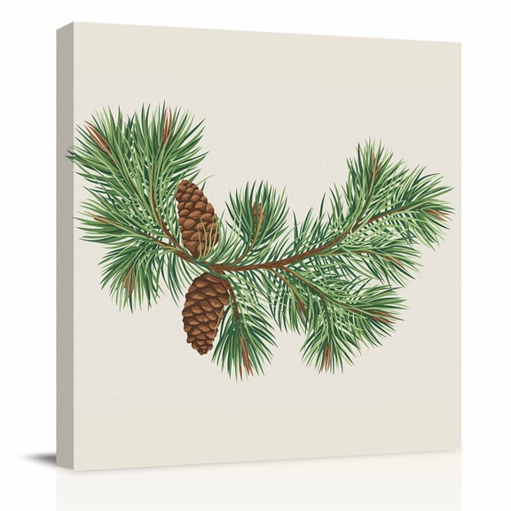 Canvas Print Wall Art Oil Paintings Christmas Green Leaves Pine Cone Picture Prints Artwork for Living Room Kitchen Bathroom Bedroom