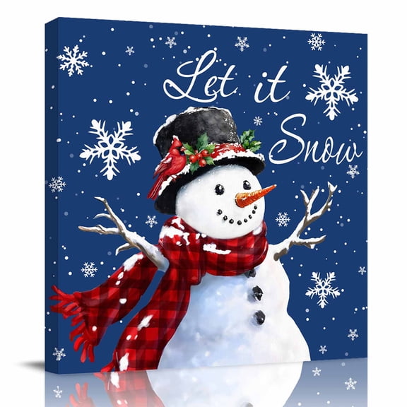 Canvas Print Wall Art Oil Paintings Christmas Snowman on Dark Blue Picture Prints Artwork for Living Room Kitchen Bathroom Bedroom