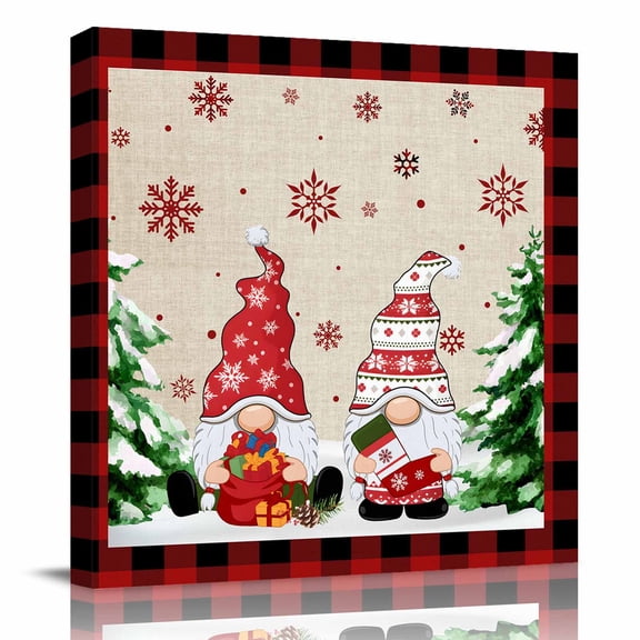 Canvas Print Wall Art Oil Paintings Christmas Tree Lattice Dwarf Snowflake Picture Prints Artwork for Living Room Kitchen Bathroom Bedroom