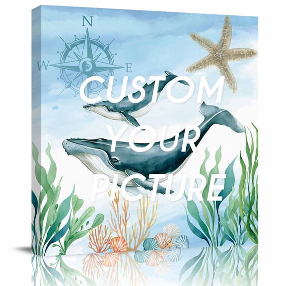 Canvas Print Wall Art Oil Paintings Coastal Ocean Whale Fish Picture Prints Artwork for Living Room Kitchen Bathroom Bedroom
