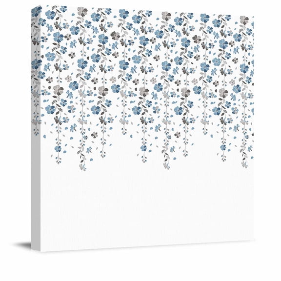 Canvas Print Wall Art Oil Paintings Country Blue Leaves Vines Seamless Picture Prints Artwork for Living Room Kitchen Bathroom Bedroom