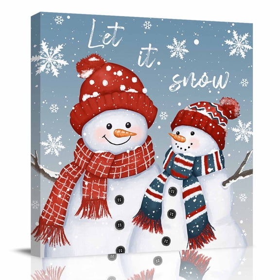 Canvas Print Wall Art Oil Paintings Cute Xmas Snowman Blue Gradient Picture Prints Artwork for Living Room Kitchen Bathroom Bedroom