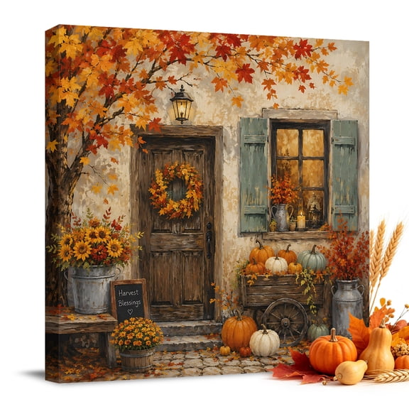 Canvas Print Wall Art Oil Paintings Fall Maple Leaf Pumpkin Sunflower Picture Prints Artwork for Living Room Kitchen Bathroom Bedroom
