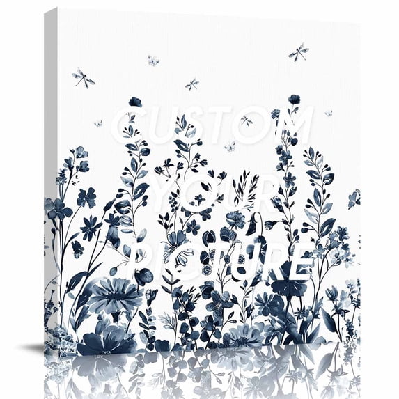 Canvas Print Wall Art Oil Paintings Farm Blue Ink Style Flowers Picture ...