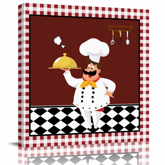 Canvas Print Wall Art Oil Paintings Funny Chef Kitchen Tableware Picture Prints Artwork for Living Room Kitchen Bathroom Bedroom