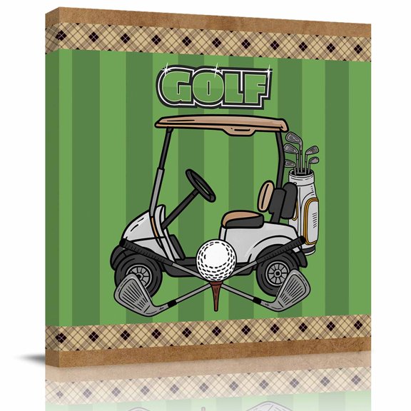 Canvas Print Wall Art Oil Paintings Golf Car Balls Clubs Picture Prints Artwork for Living Room Kitchen Bathroom Bedroom