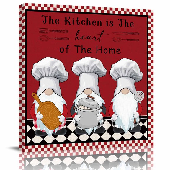 Canvas Print Wall Art Oil Paintings Kitchen Gnome Cute Chef Gourmet Pot Picture Prints Artwork for Living Room Kitchen Bathroom Bedroom