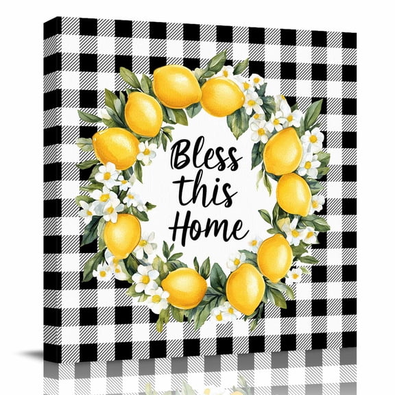 Canvas Print Wall Art Oil Paintings Lemon Fruit Floral Black White Buffalo Picture Prints Artwork for Living Room Kitchen Bathroom Bedroom,Stretched and Framed Ready to Hang,Farmhouse Rustic Theme