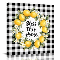 Canvas Print Wall Art Oil Paintings Lemon Fruit Floral Black White Buffalo Picture Prints Artwork for Living Room Kitchen Bathroom Bedroom,Stretched and Framed Ready to Hang,Farmhouse Rustic Theme