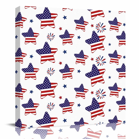Canvas Print Wall Art Oil Paintings Memorial Day USA Freedom Star Picture Prints Artwork for Living Room Kitchen Bathroom Bedroom,Stretched and Framed Ready to Hang,Liberty Celebration on White