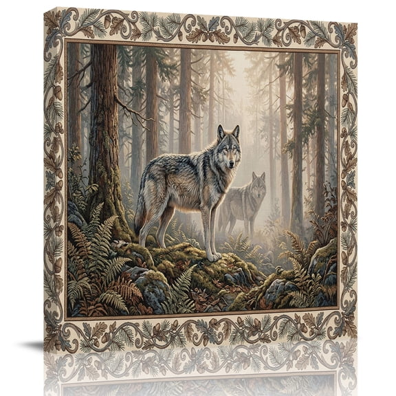 Canvas Print Wall Art Oil Paintings Natural Wild Wolf Forest Scenery Picture Prints Artwork for Living Room Kitchen Bathroom Bedroom