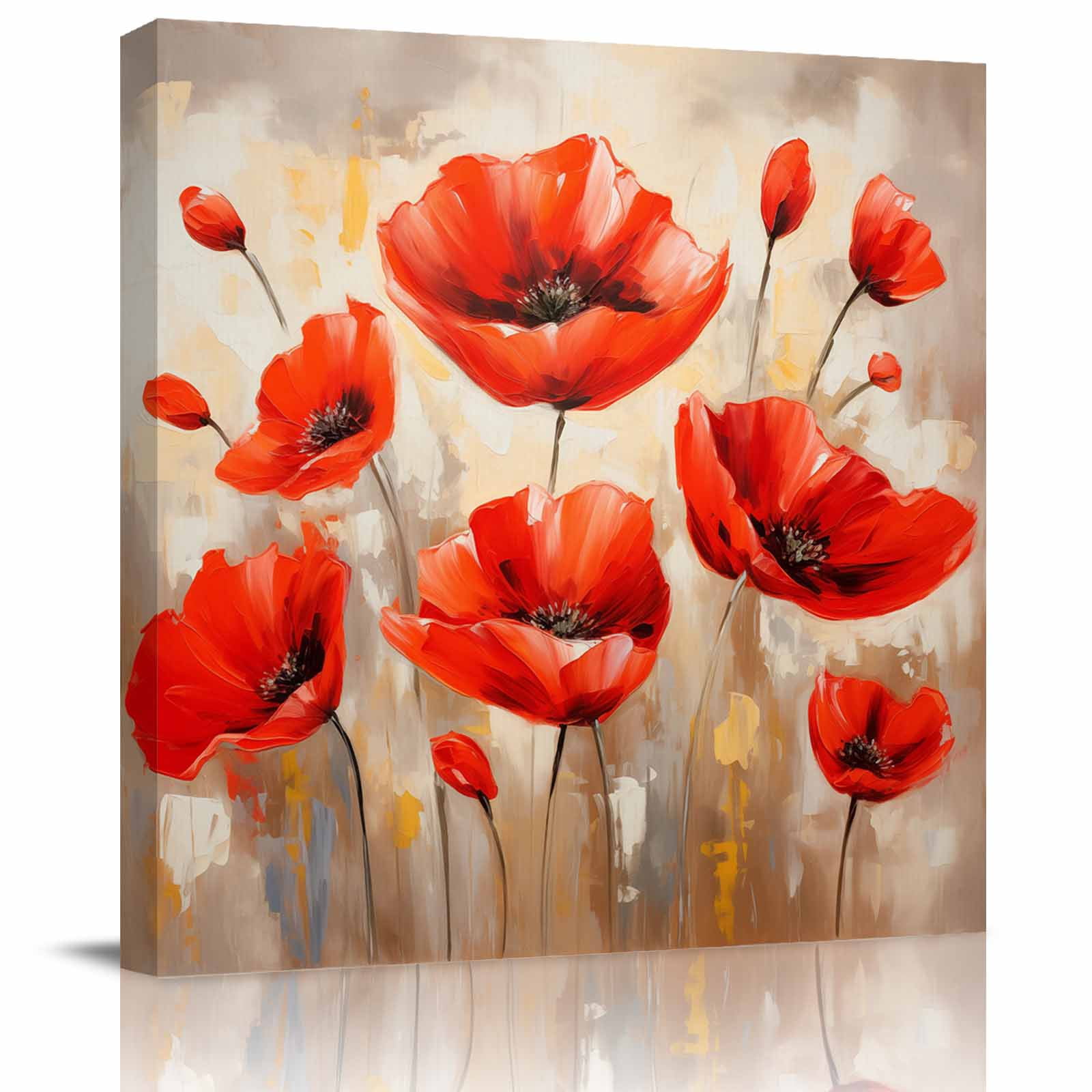Canvas Print Wall Art Oil Paintings Red Poppy Flower Watercolor Picture ...