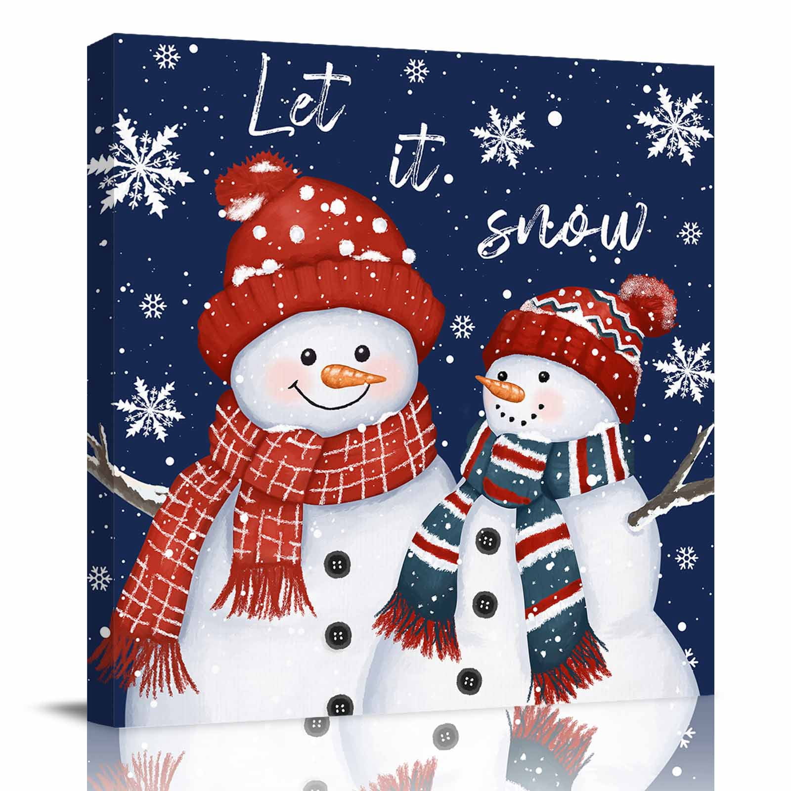 Canvas Print Wall Art Oil Paintings Red Snowman Christmas Snowflakes ...