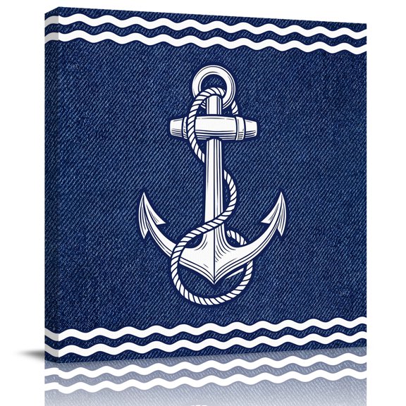 Canvas Print Wall Art Oil Paintings Rustic Midnight Blue Ship Anchor Picture Prints Artwork for Living Room Kitchen Bathroom Bedroom