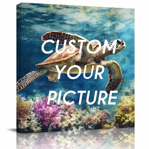 Canvas Print Wall Art Oil Paintings Sea Turtle Colorful Coral Reef on Retro Picture Prints Artwork for Living Room Kitchen Bathroom Bedroom