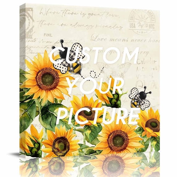 Canvas Print Wall Art Oil Paintings Vintage Yellow Sunflower Bees Picture Prints Artwork for Living Room Kitchen Bathroom Bedroom