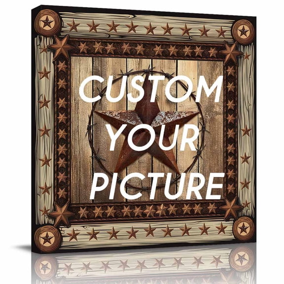 Canvas Print Wall Art Oil Paintings Western Star Farm Brown Wood Grain Picture Prints Artwork for Living Room Kitchen Bathroom Bedroom