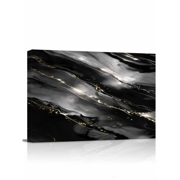Canvas Print Wall Art Ombre Black Marble Texture White Glowing Modern Decor Framed Canvas Art Wall Decor Pictures Painting Morden Artwork for Living Room Bedroom, Ready to Hang - 12"x16"