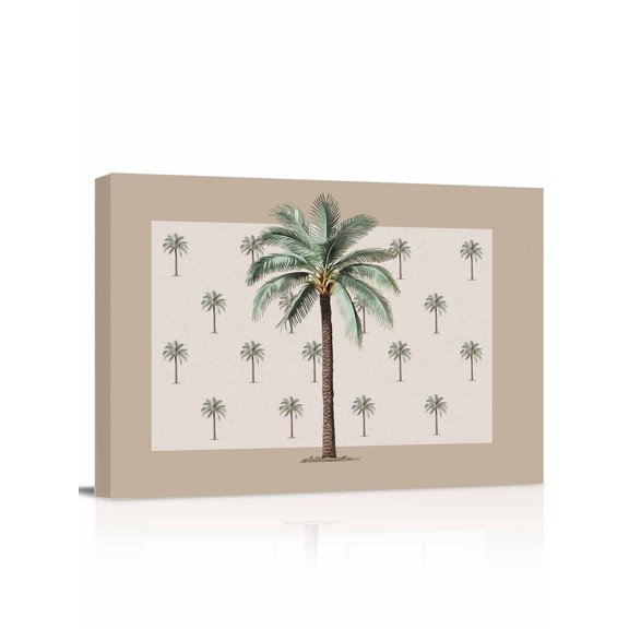 Canvas Print Wall Art Palm Tree Green Tropical Plants Ocean Brown Bottom Framed Canvas Art Wall Decor Pictures Painting Morden Artwork for Living Room Bedroom, Ready to Hang - 12"x16"