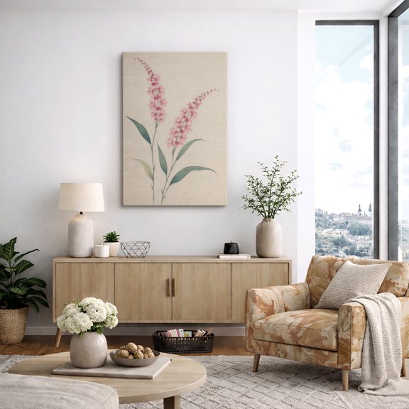Canvas Print Wall Art Pink Floral Stems Print Minimalist Botanical Artwork For Living Room Decor - 32"x48"