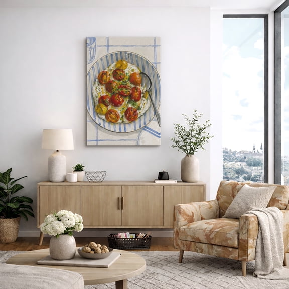Canvas Print Wall Art Plate of Roasted Tomatoes on Table Print Realistic Food Artwork For Living Room Decor - 32"x48"