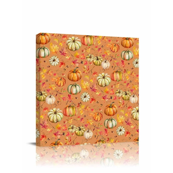 Canvas Print Wall Art Pumpkin Fallen Leaves Thanksgiving Countryside Orange Framed Canvas Art Wall Decor Pictures Painting Morden Artwork for Living Room Bedroom, Ready to Hang, 8"x8"