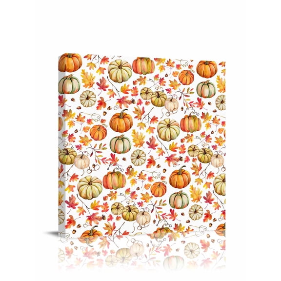 Canvas Print Wall Art Pumpkin Fallen Leaves Thanksgiving Countryside Retro Fall Framed Canvas Art Wall Decor Pictures Painting Morden Artwork for Living Room Bedroom, Ready to Hang, 28"x28"